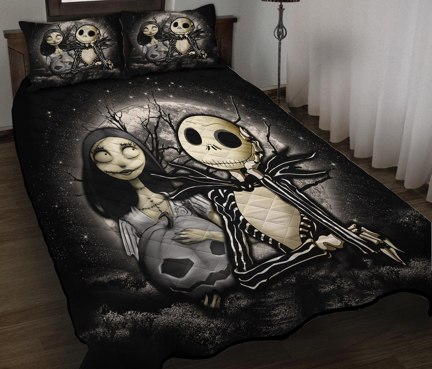 Personalized Nightmare Before Christmas Jack and Sally Moonlight 3-pc Quilt Bedding Set