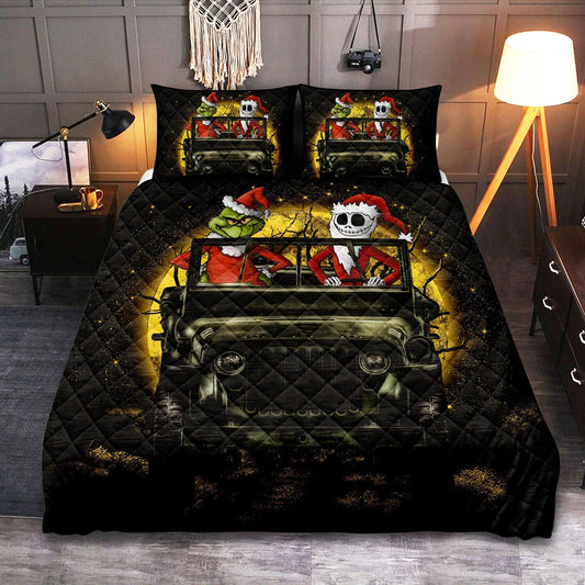 Personalized Jack Skellington Grinch Moonlight Halloween 3-pc Quilt Bedding Set