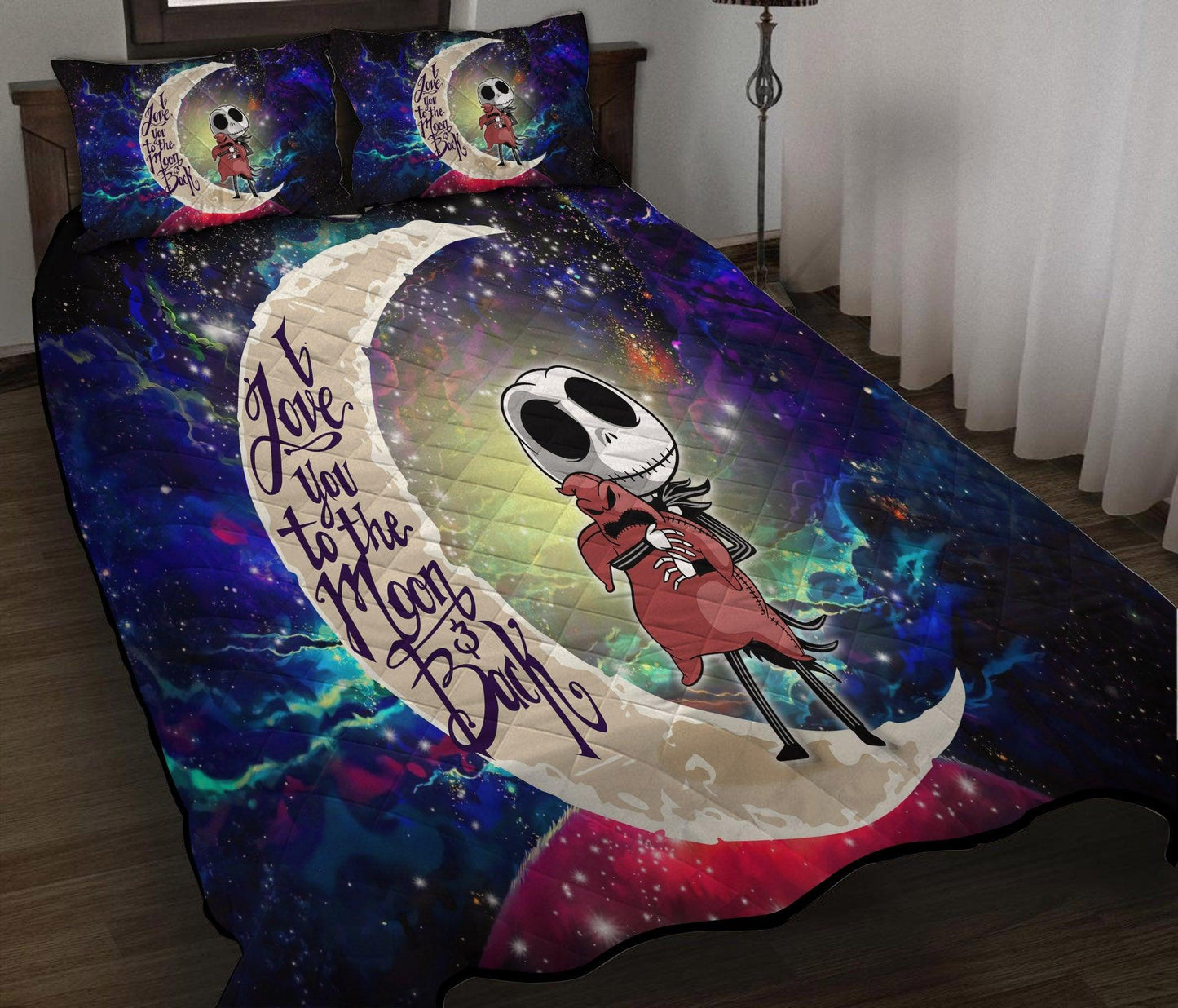 Personalized Nightmare Before Christmas Galaxy 3-pc Quilt Bedding Set – Jack Love You Moon