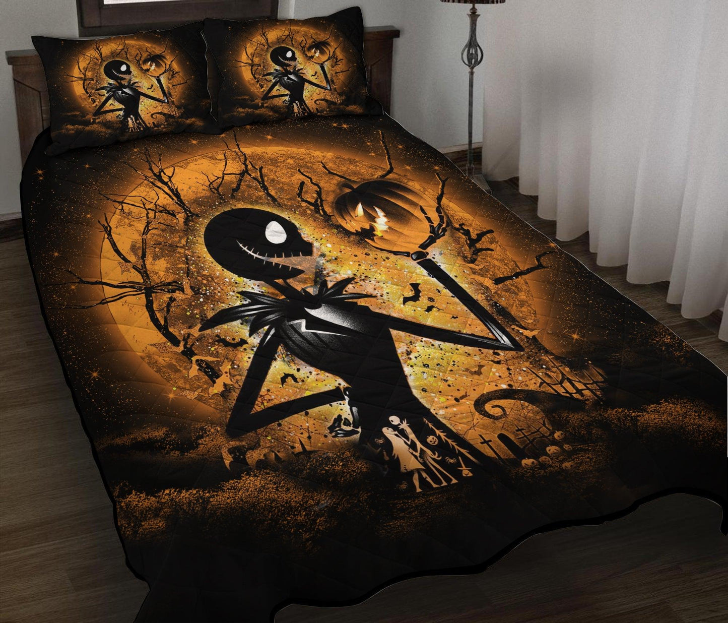 Personalized Nightmare Before Christmas Jack Skellington Moonlight 3-Piece Quilt Bedding Set