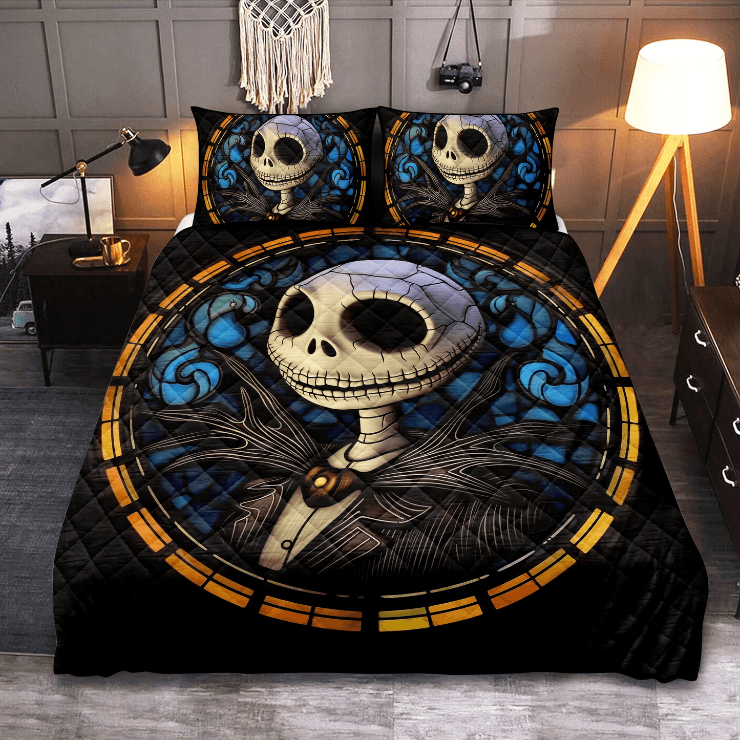 Personalized Jack Skellington Nightmare Before Christmas 3-pc Quilt Bedding Set Stained
