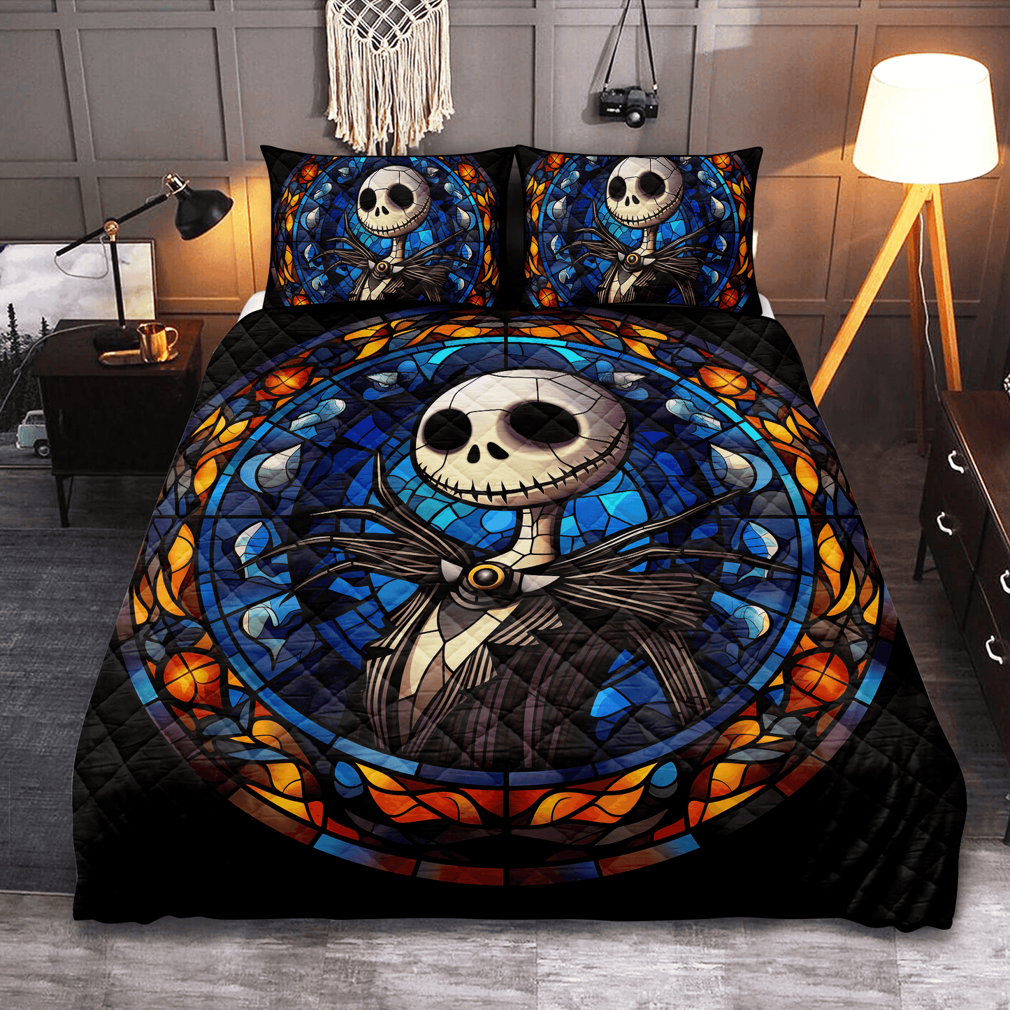 Personalized Nightmare Before Christmas Jack Skellington Stained Glass 3-Piece Quilt Bedding Set