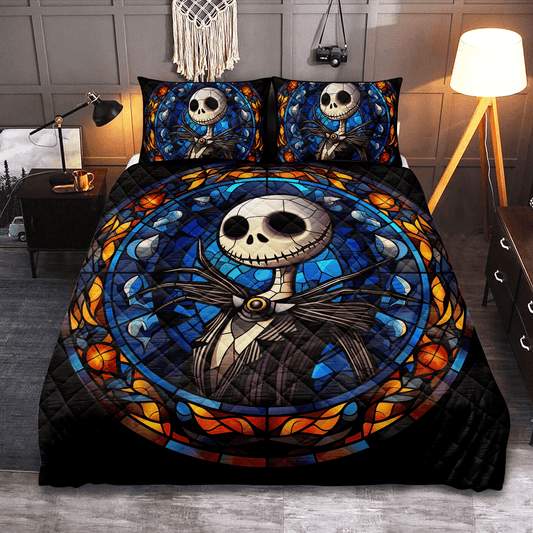 Personalized Nightmare Before Christmas Jack Skellington Stained Glass 3-Piece Quilt Bedding Set