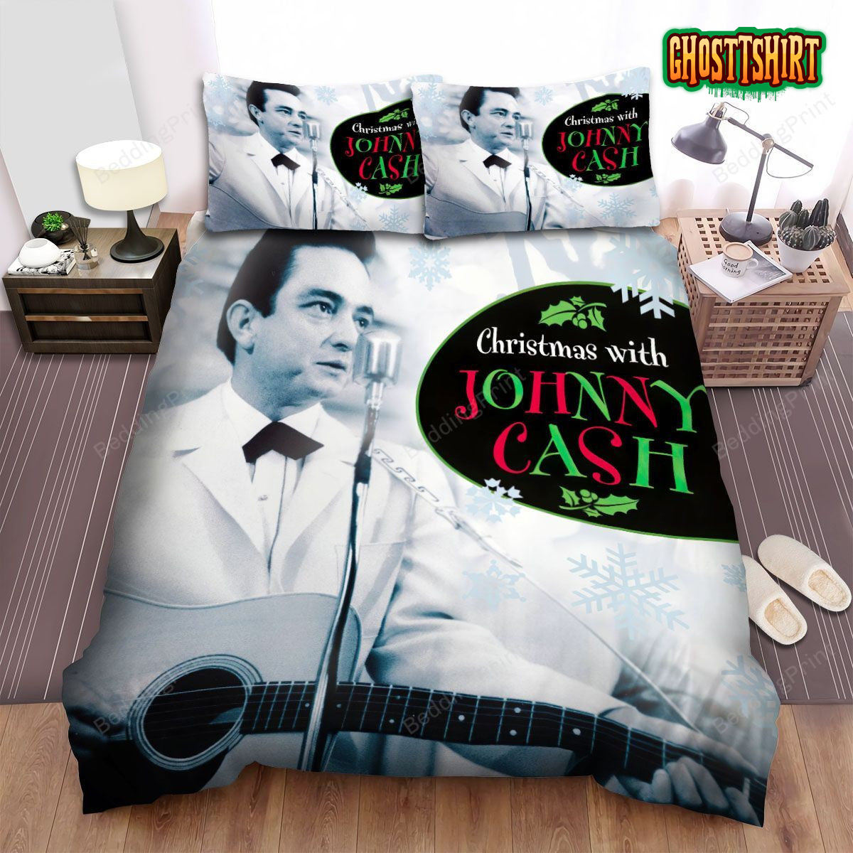 Johnny Cash Christmas With Johnny Cash Album Cover Bed Sheets Duvet Cover Bedding Set