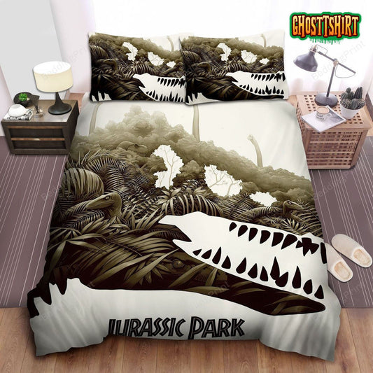 Jurassic Park Dinosaur Head Digital Artwork Bed Sheets Duvet Cover Bedding Set