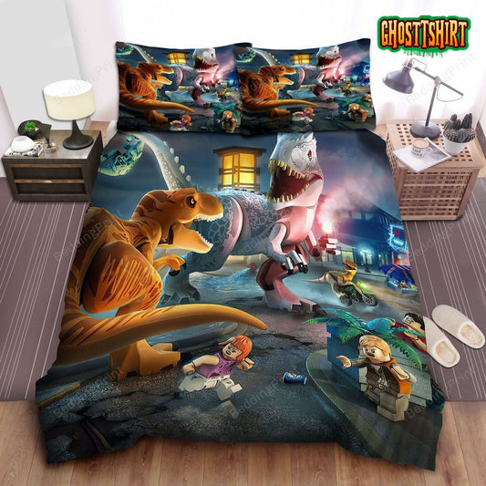 Jurassic Park & The Lego Crossover Bed Sheets Duvet Cover Bedding Set
