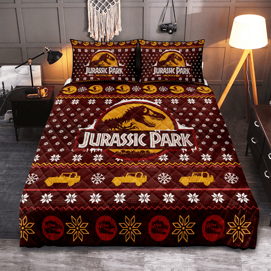 Personalized Jurassic Park T-Rex Quilt Christmas Bedding Set Jurassic