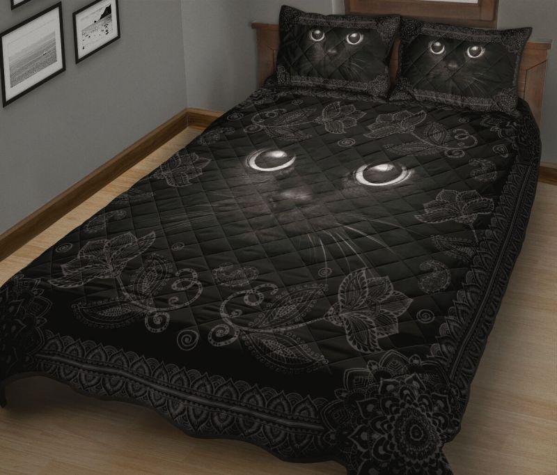 Black Cat Face Paisy Qbs Comfortable Quilt Bedding Set Bedroom