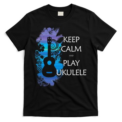 KEEP CALM And PLAY UKULELE Tribal Colorful T-Shirt