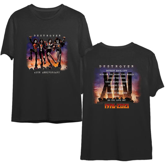 Ki.ss-Band T-shirt 2 Side Rock Destroyer-Album 45th Anniversary Fan Tee Gift