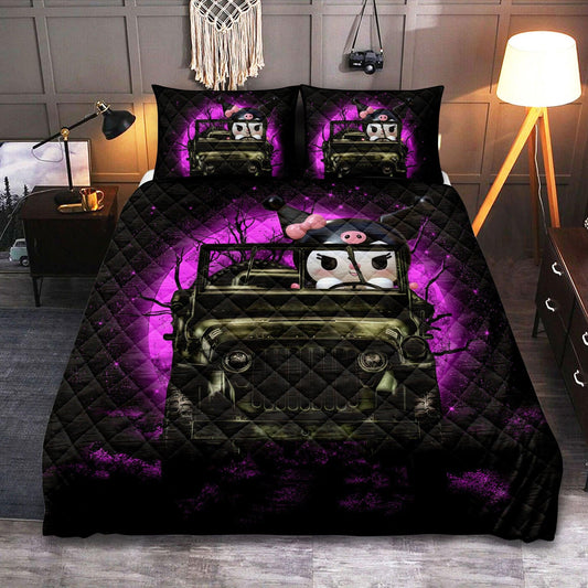 Personalized Kuromi Funny Halloween Bedding Moonlight Cozy  3-pc Quilt Bedding Set