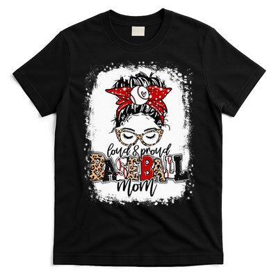 Loud And Proud BaseBall Mom Life Messy Bun Leopard T-Shirt