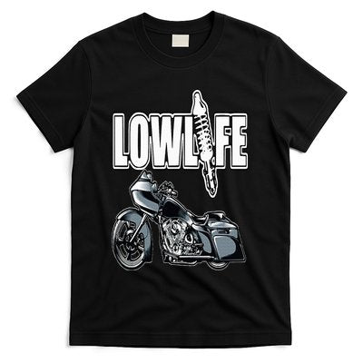 Lowlife Bagger Motorcycle . Chicano Vicla Lowrider Bikes T-Shirt