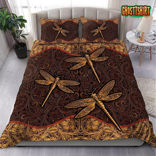 Leather Art Of Dragonfly Bed Sheets Spread Duvet Cover Bedding Set