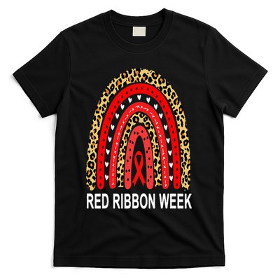 Leopard In October We Wear Red Ribbon Week Rainbow Drug Free T-Shirt