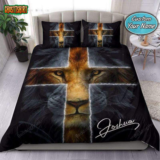 Lion Cross Personalized Custom Name Duvet Cover Bedding Set