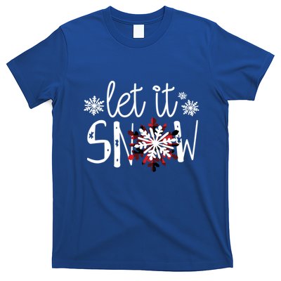 Let It Snow Cute Christmas Winter Buffalo Plaid Snowflake Gift T-Shirt