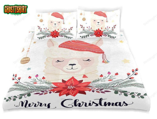 Llama Merry Christmas Bed Sheets Duvet Cover Bedding Set