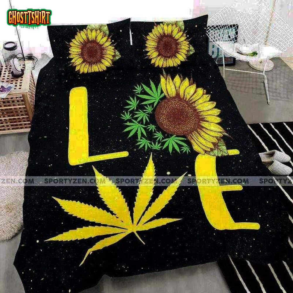 Love Sunflower And Weed Duvet Cover Bedding Set