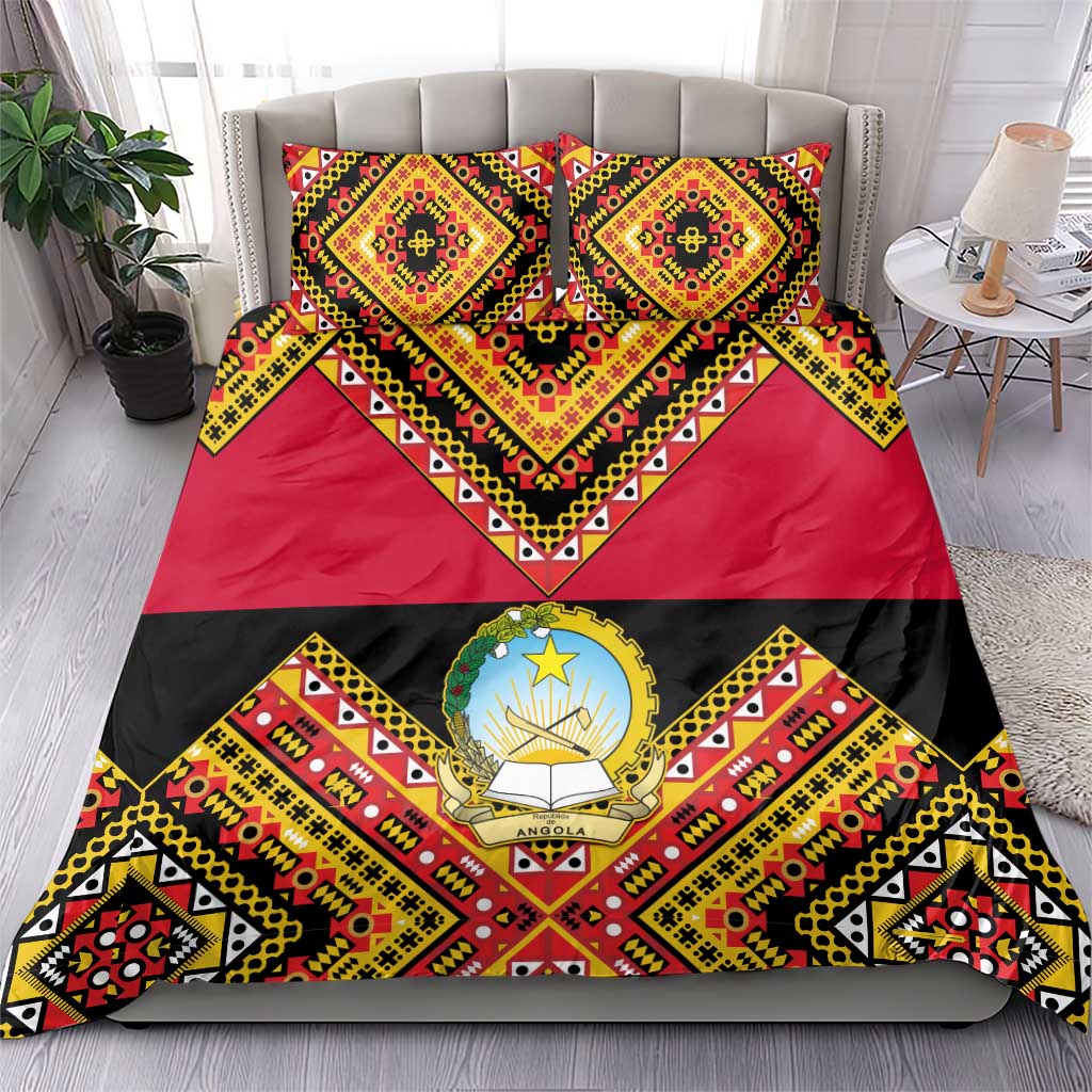 Angola Independence Day Bedding Set with Coat of Arms and Samakaka Pattern LT01