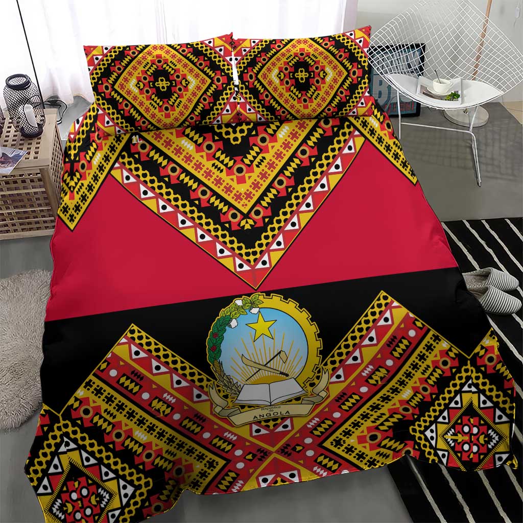 Angola Independence Day Bedding Set with Coat of Arms and Samakaka Pattern LT01