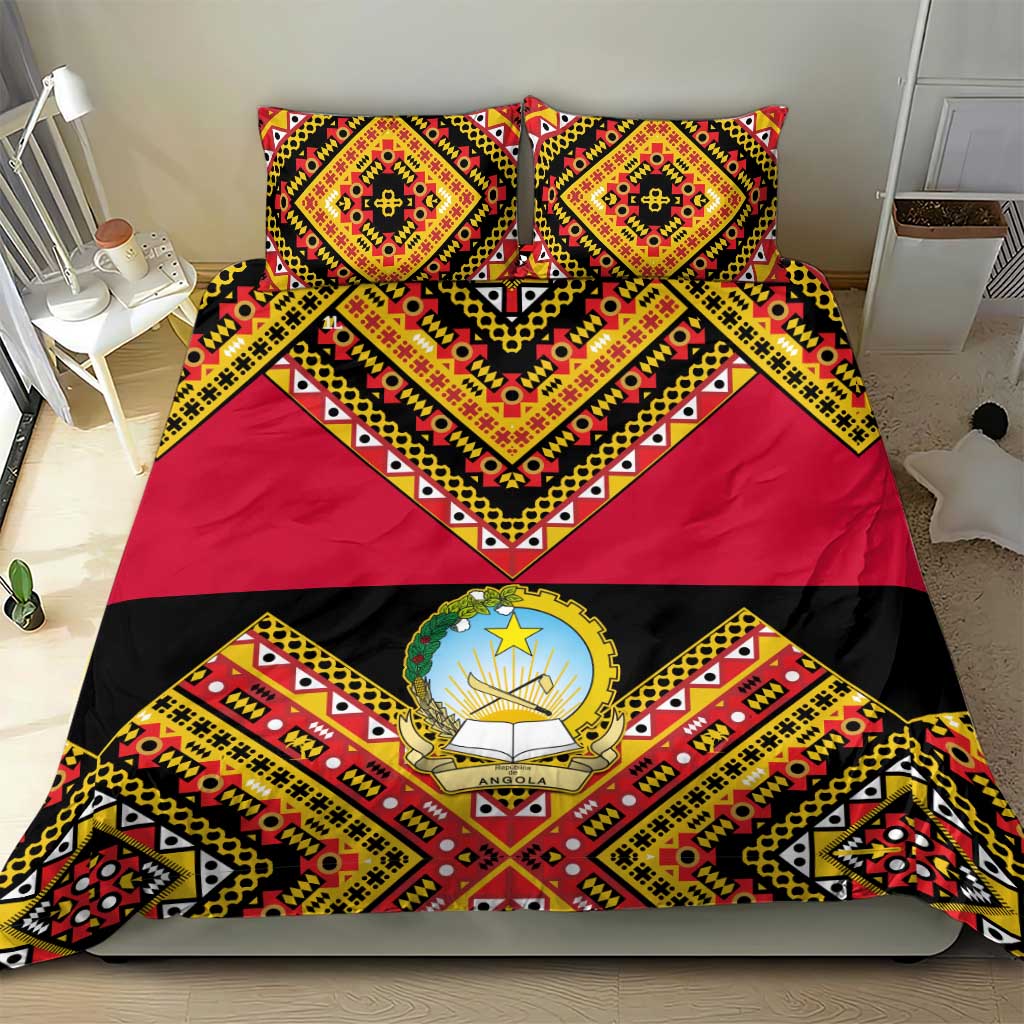 Angola Independence Day Bedding Set with Coat of Arms and Samakaka Pattern LT01