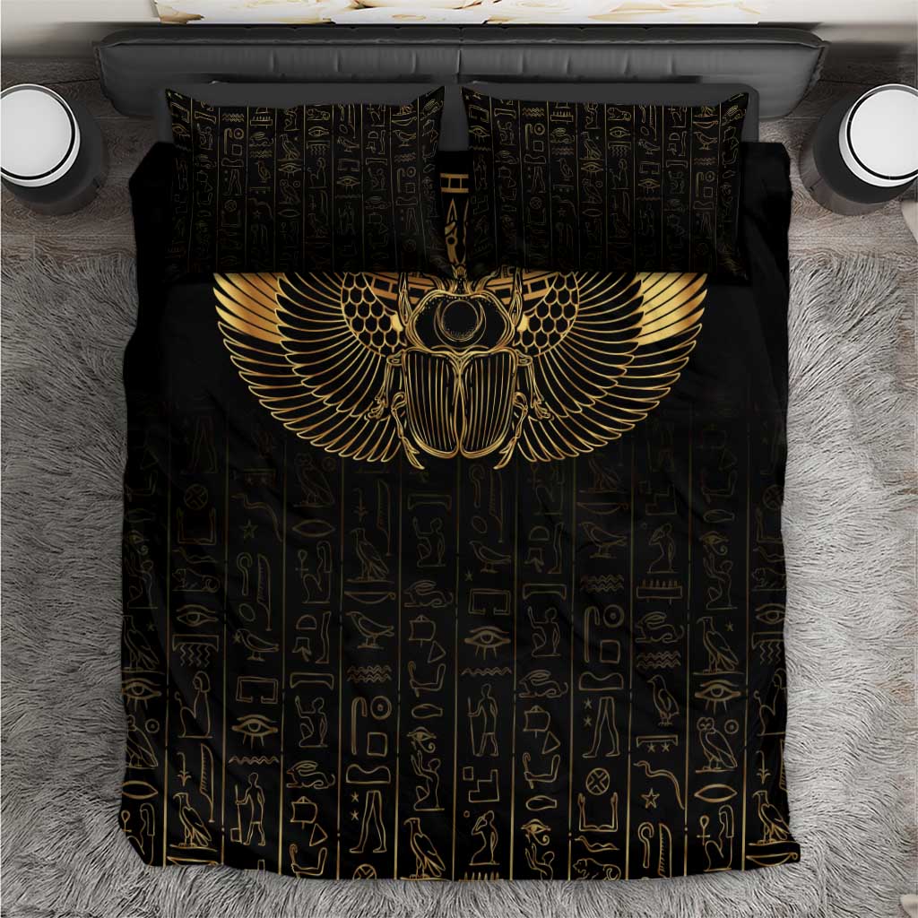 Ancient Egypt Bedding Set Black Gold Scarab LT7