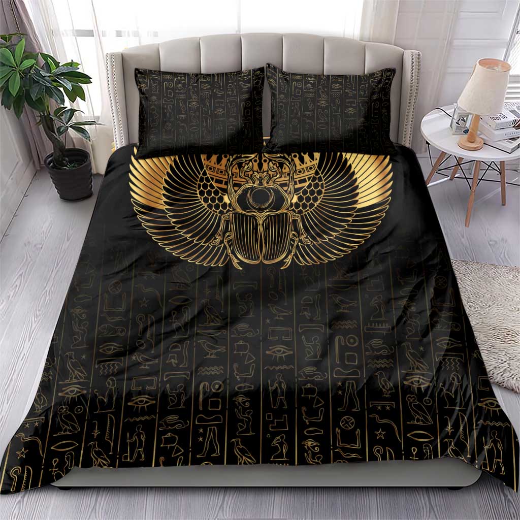 Ancient Egypt Bedding Set Black Gold Scarab LT7