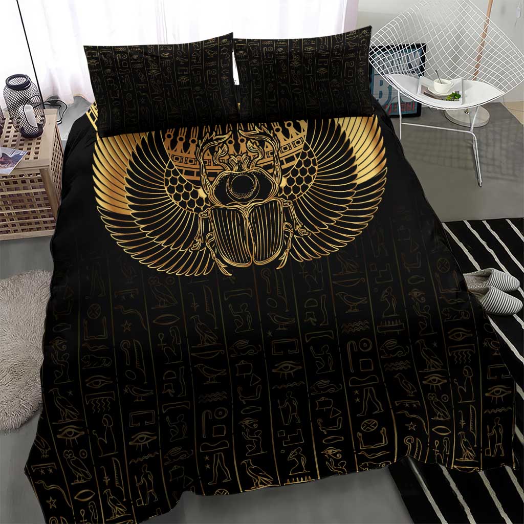 Ancient Egypt Bedding Set Black Gold Scarab LT7