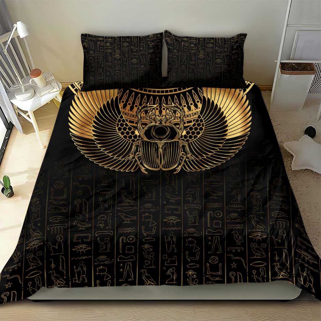 Ancient Egypt Bedding Set Black Gold Scarab LT7
