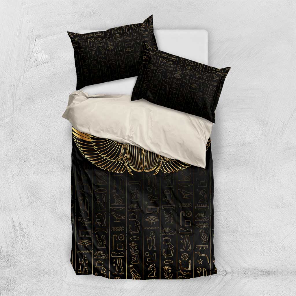 Ancient Egypt Bedding Set Black Gold Scarab LT7