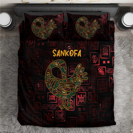 Afro-American Culture Bedding Set Adinkra Sankofa Bird - Cosmic Red LT7