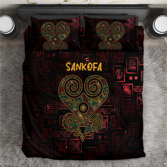 Afro-American Culture Bedding Set Adinkra Sankofa Heart - Cosmic Red LT7