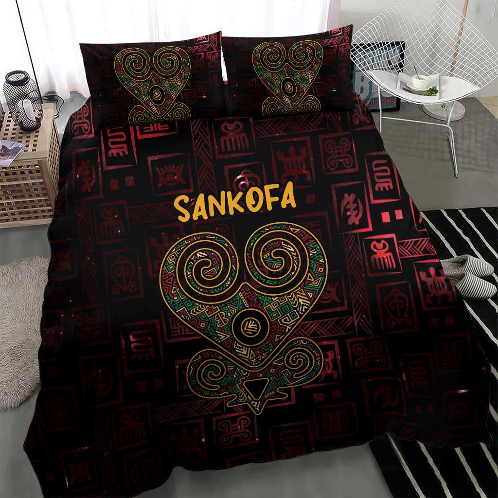 Afro-American Culture Bedding Set Adinkra Sankofa Heart - Cosmic Red LT7