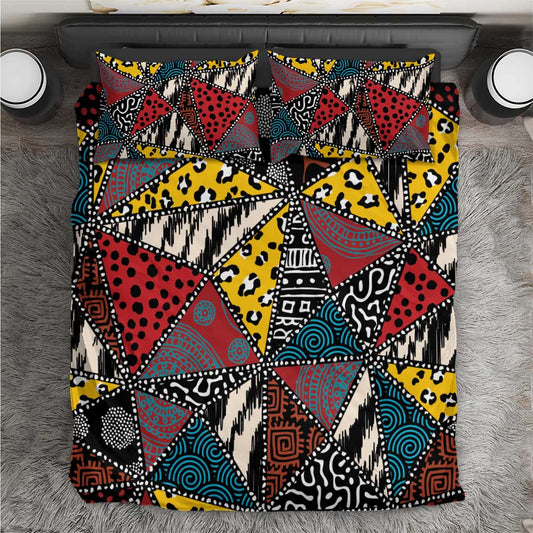 African Wild Animal Skins Bedding Set Triangles Pattern Afro Pattern Style LT9