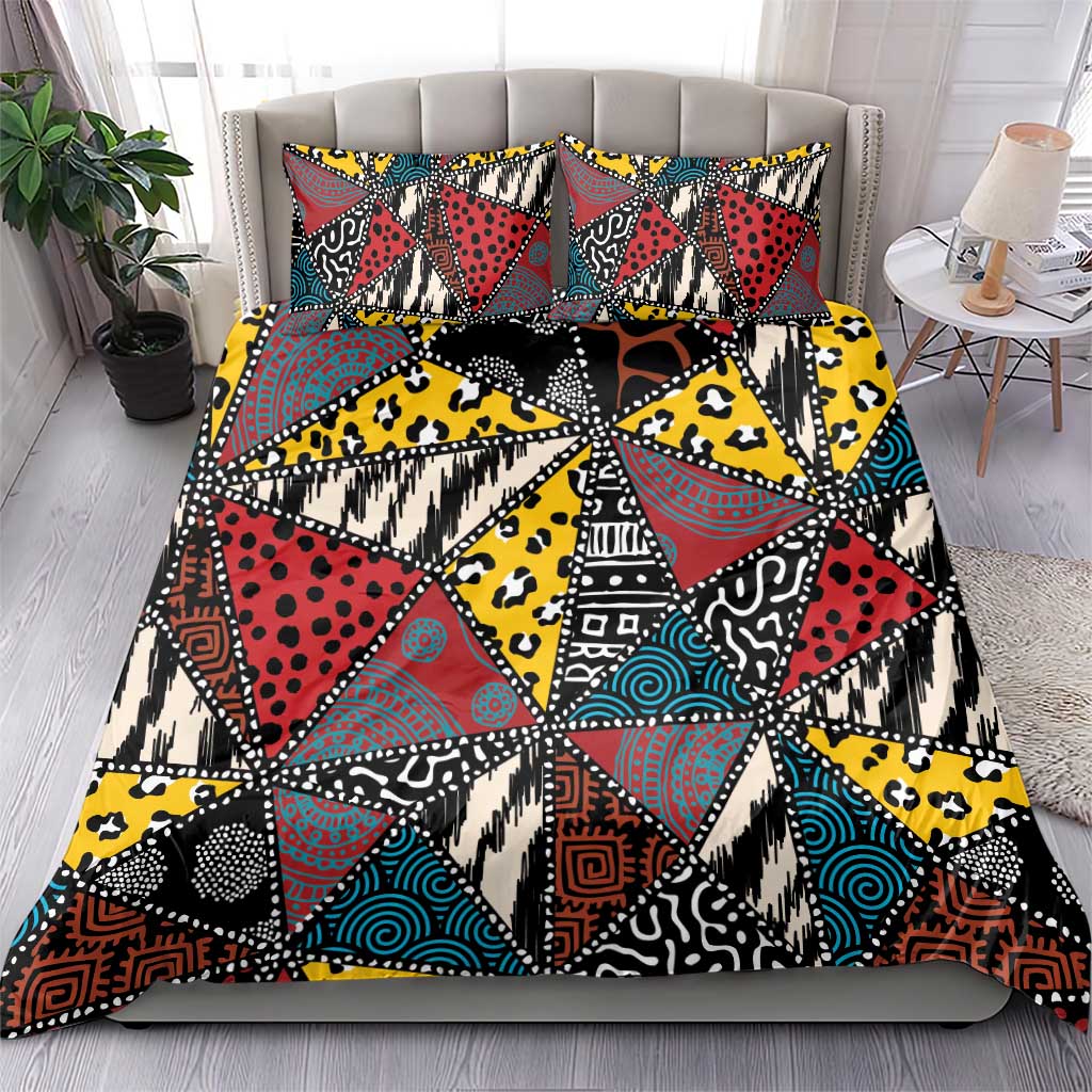 African Wild Animal Skins Bedding Set Triangles Pattern Afro Pattern Style LT9
