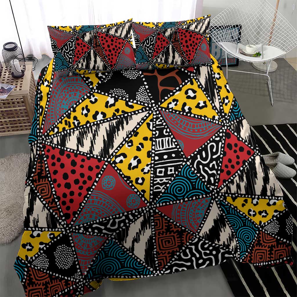 African Wild Animal Skins Bedding Set Triangles Pattern Afro Pattern Style LT9