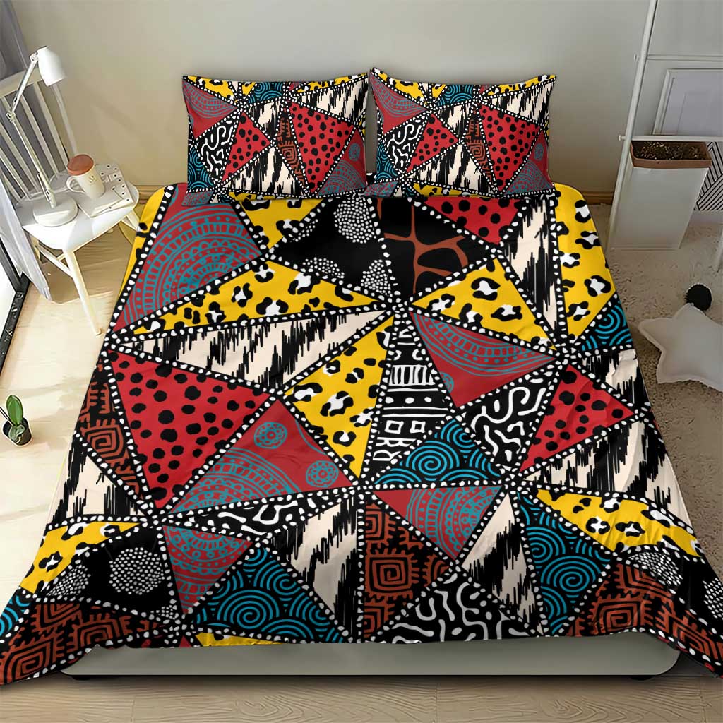 African Wild Animal Skins Bedding Set Triangles Pattern Afro Pattern Style LT9