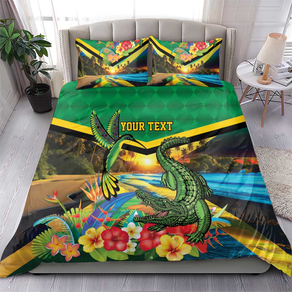 African Jamaica Personalized Bedding Set Hummingbird and Crocodiles Tropical LT9
