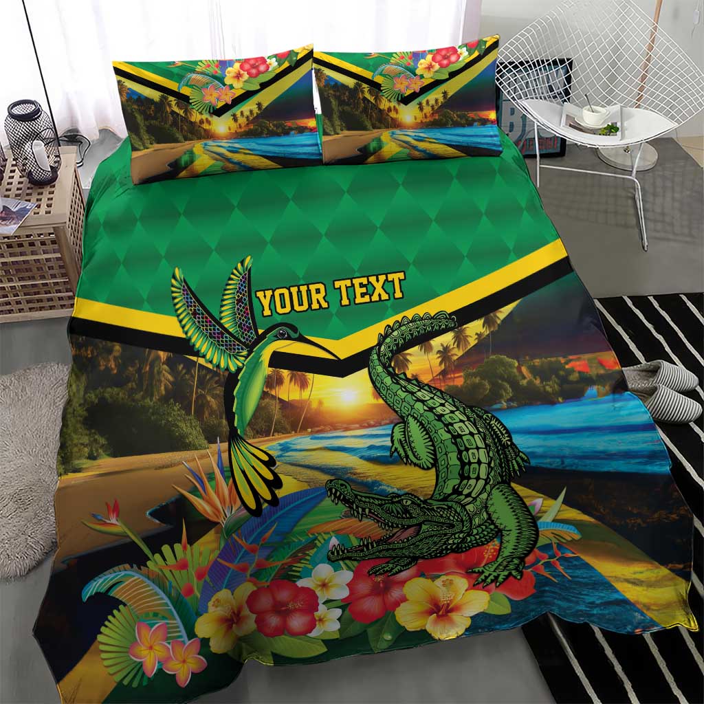 African Jamaica Personalized Bedding Set Hummingbird and Crocodiles Tropical LT9