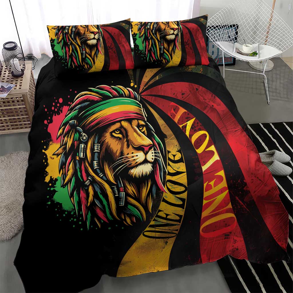 Black Jamaican Bedding Set Rastafarian Lion One Love LT9
