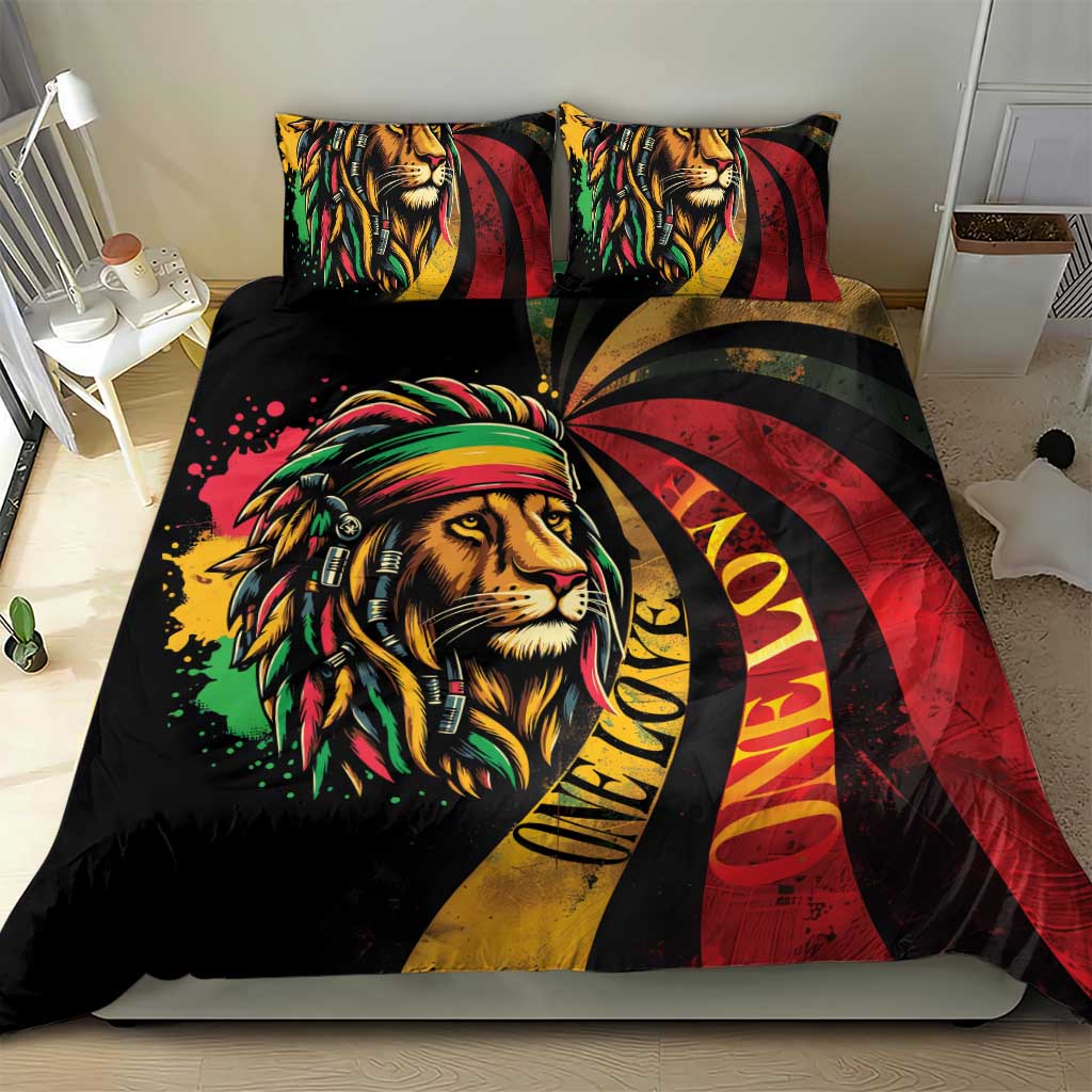 Black Jamaican Bedding Set Rastafarian Lion One Love LT9