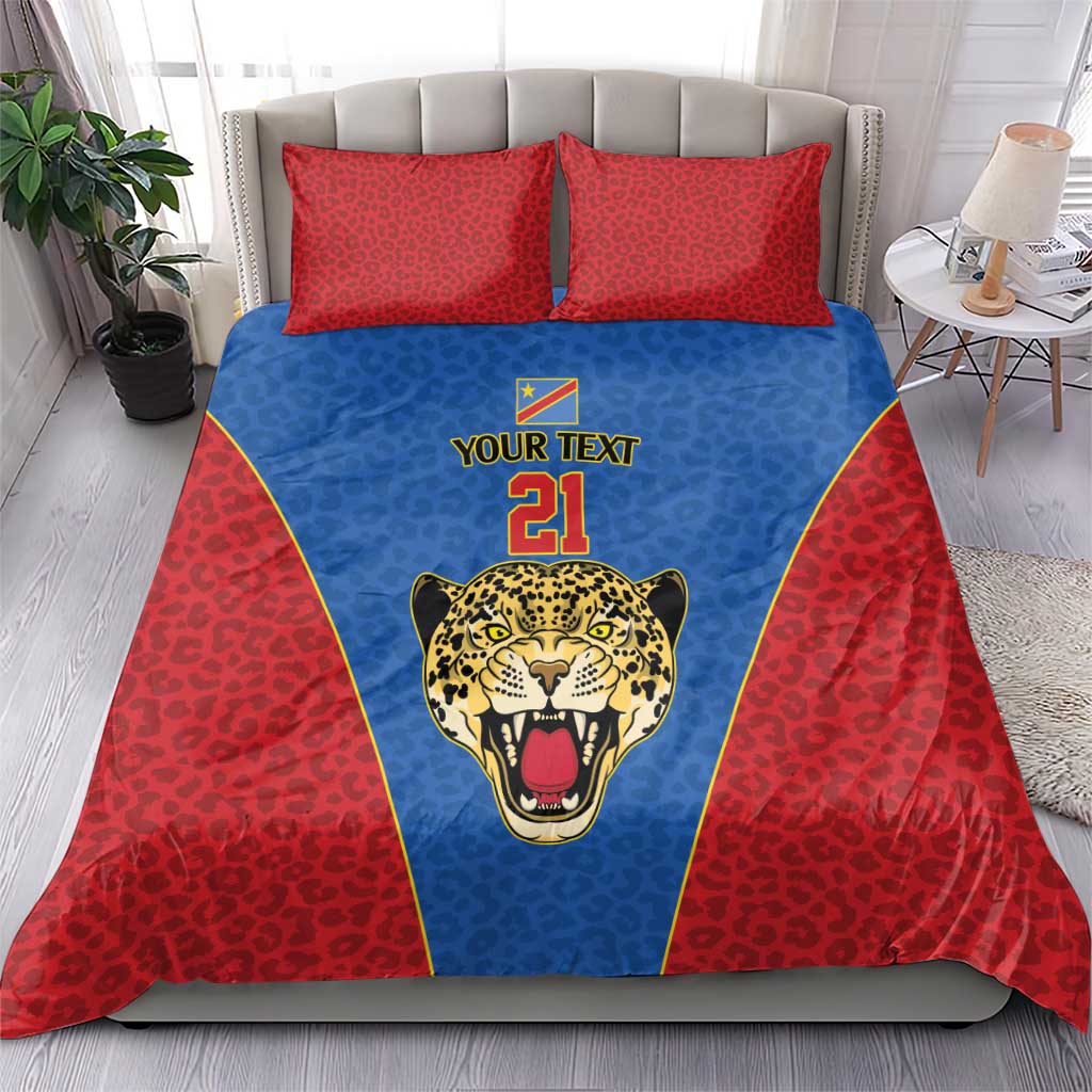 Africa DR Congo Football Custom Bedding Set Blue Leopard Skin Pattern LT9