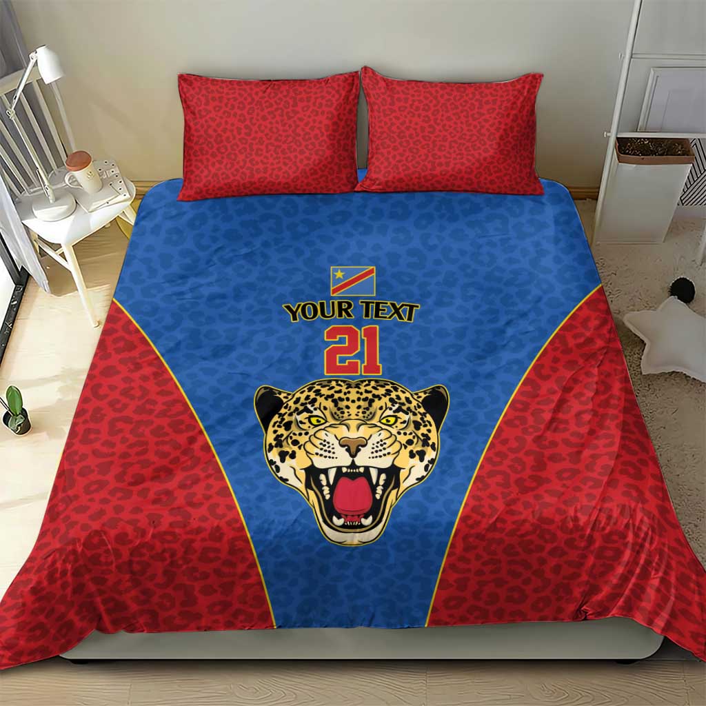 Africa DR Congo Football Custom Bedding Set Blue Leopard Skin Pattern LT9