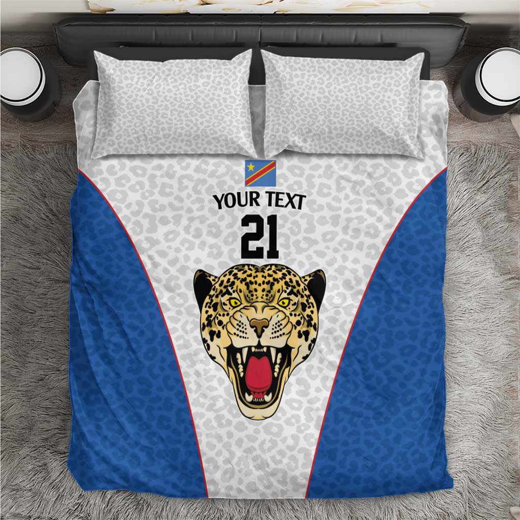 Africa DR Congo Football Custom Bedding Set White Leopard Skin Pattern LT9