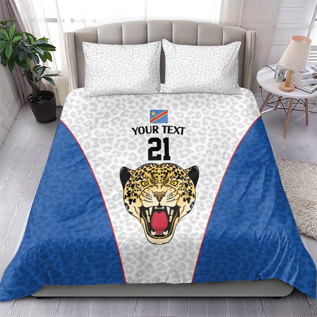Africa DR Congo Football Custom Bedding Set White Leopard Skin Pattern LT9