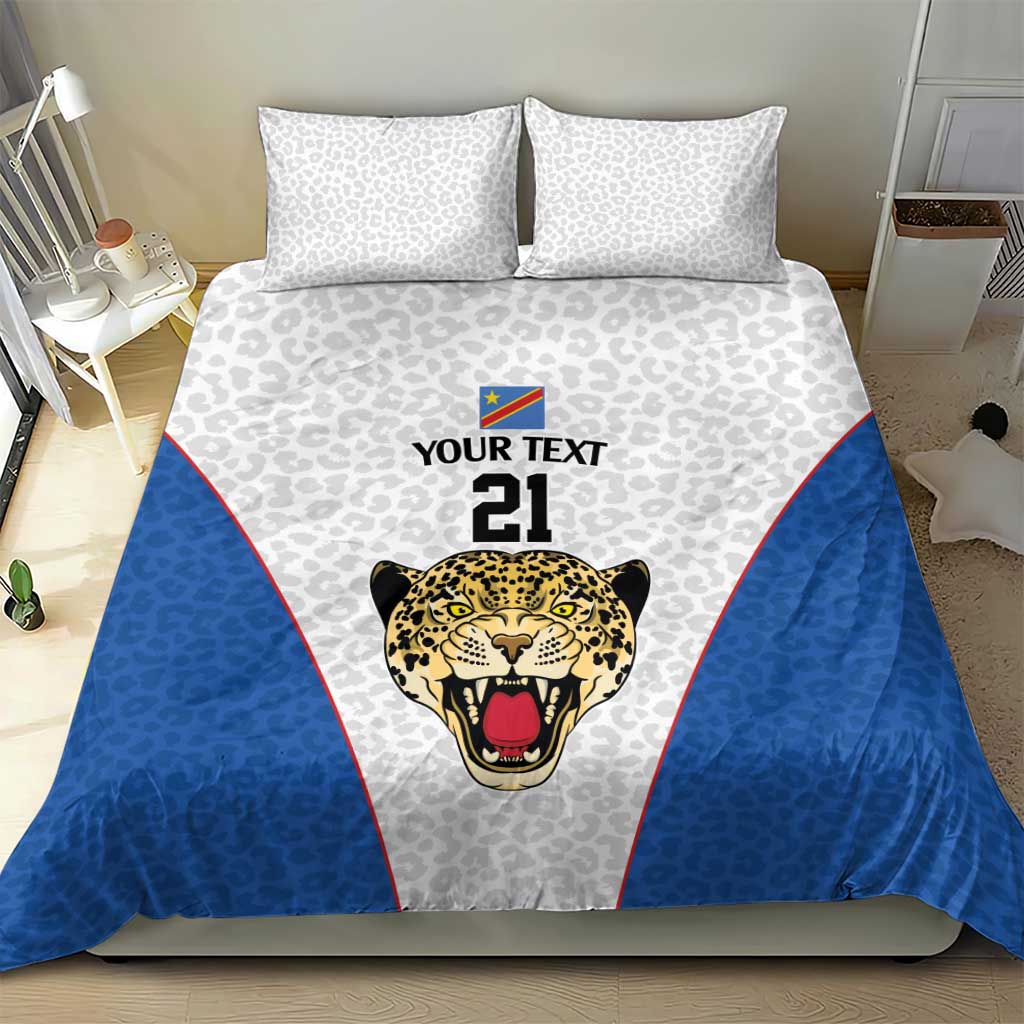Africa DR Congo Football Custom Bedding Set White Leopard Skin Pattern LT9