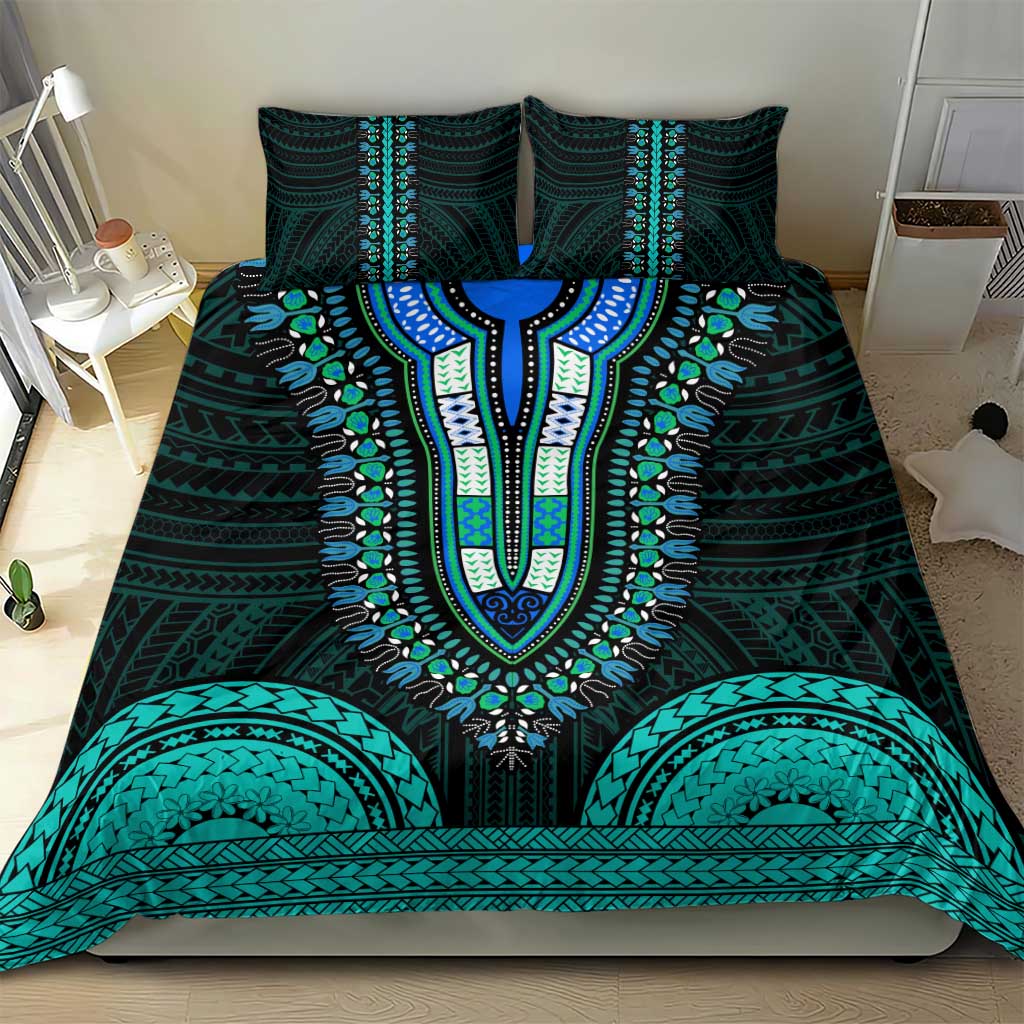 African Dashiki and Polynesian Pattern Bedding Set Teal LT9