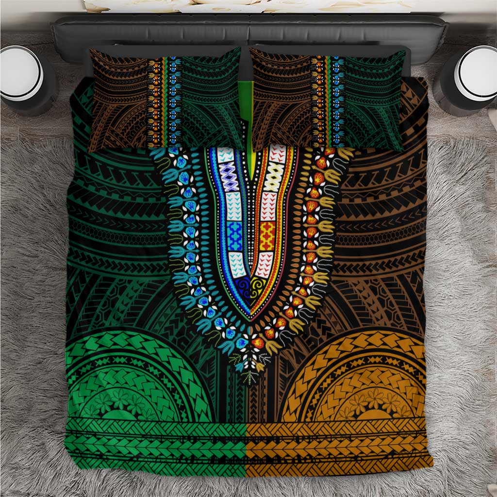 African Dashiki and Polynesian Pattern Bedding Set Half Green-Gold LT9