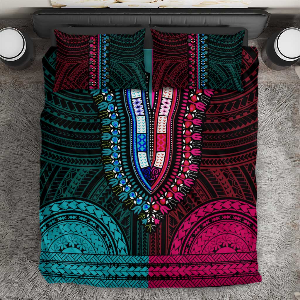 African Dashiki and Polynesian Pattern Bedding Set Half Teal-Pink LT9